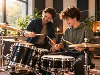 Student learning drums with an instructor